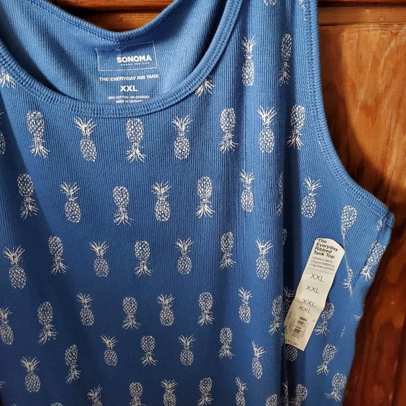 *SOLD* NEW SONOMA Blue Pineapple Print Ribbed Tank XXL - Picture 2 of 2